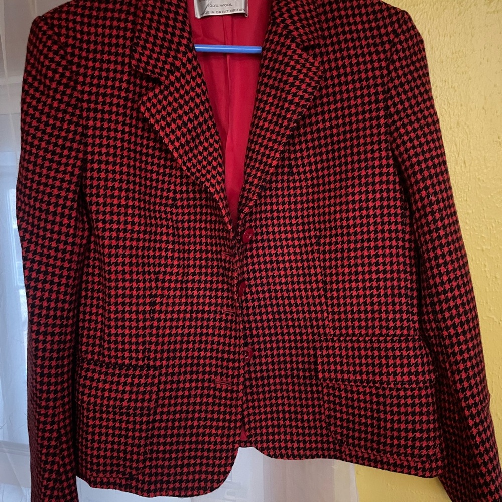 VTG Jaeger 100% Wool Red Houndstooth Blazer